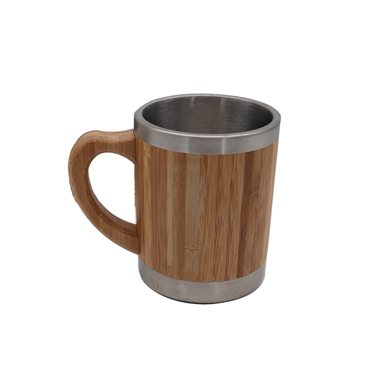 Double Wall Bamboo Insulated Thermo Mug Stainless Steel Travel Mug with PP Lid, Insulated Hot and Cold Coffee Mug