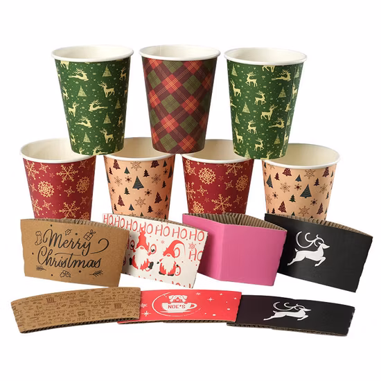 Taza de café desechable de papel de pared doble con tapa con diseño personalizado